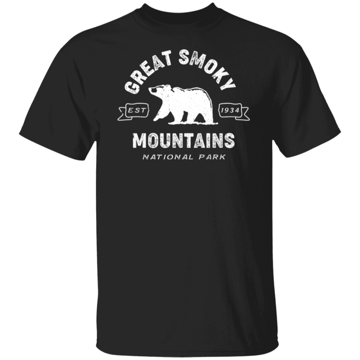 Great Smoky Mountains Distressed Bear White Print T-Shirt