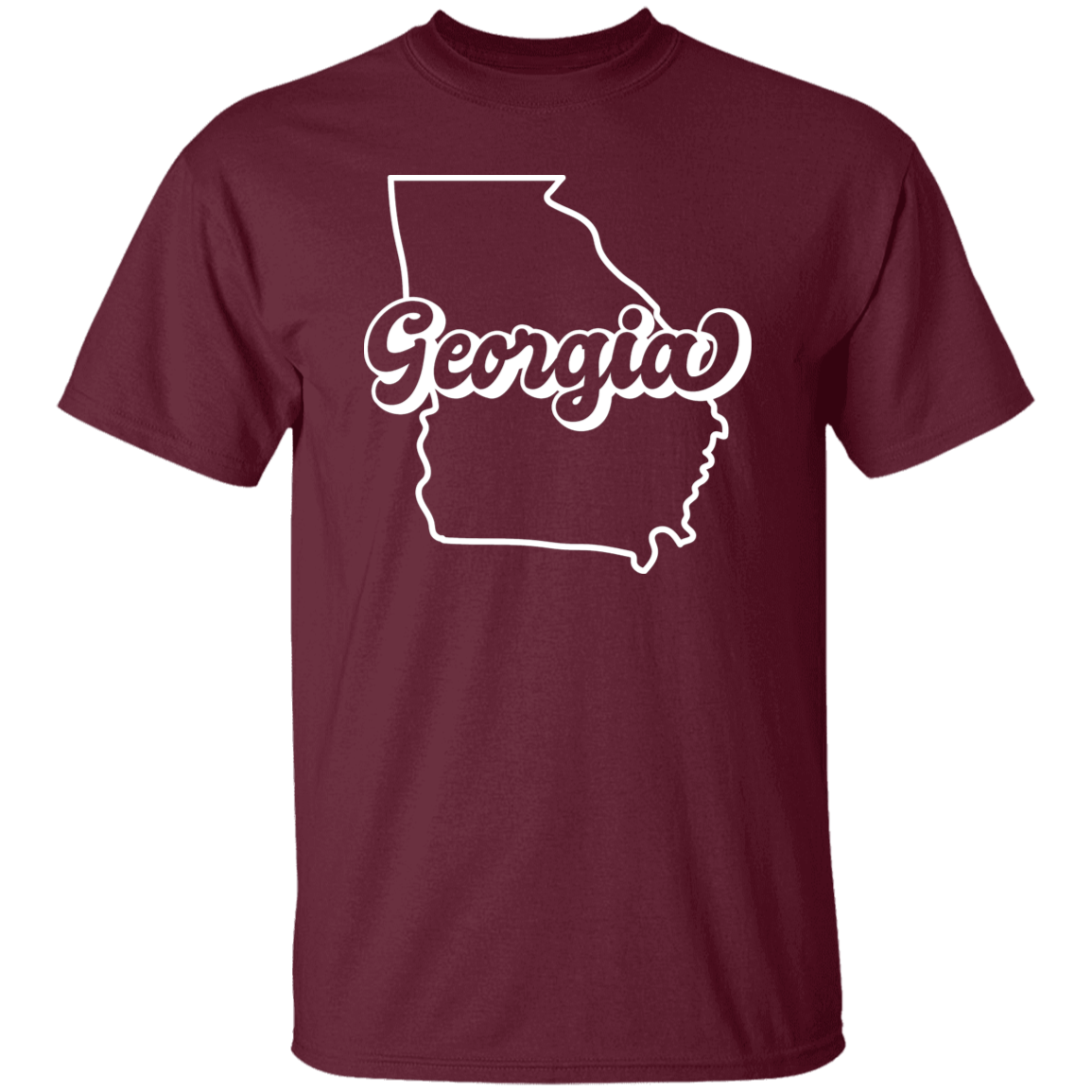 Georgia State Outline White Print T-Shirt