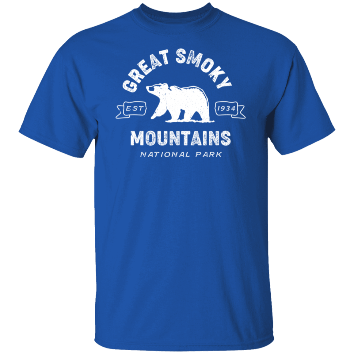 Great Smoky Mountains Distressed Bear White Print T-Shirt