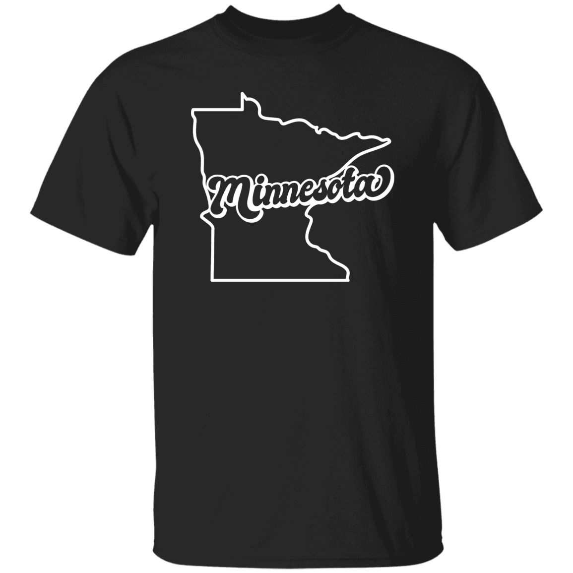 Minnesota State Outline White Print T-Shirt