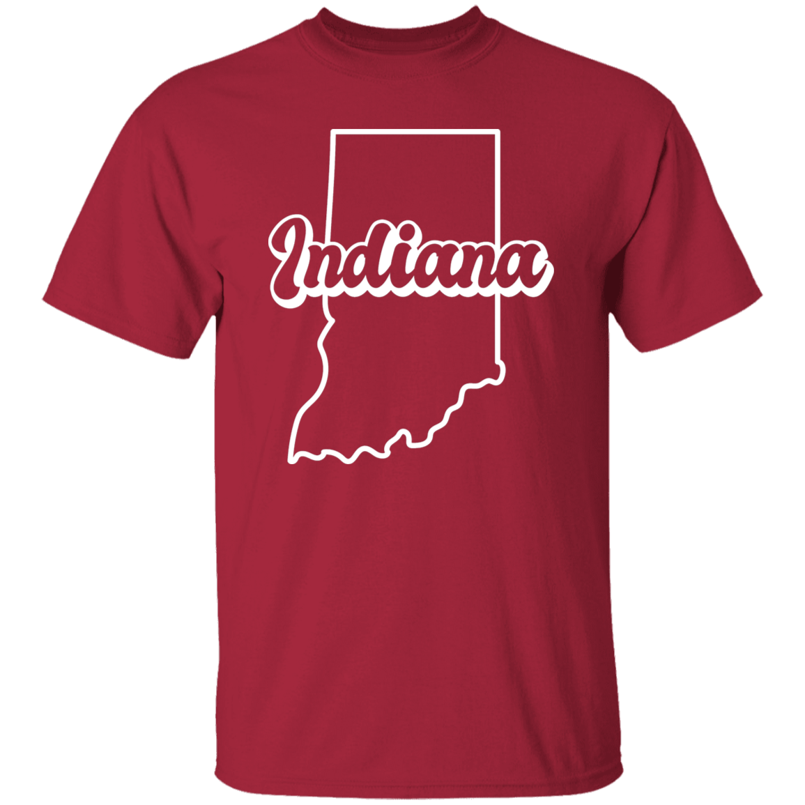 Indiana State Outline White Print T-Shirt