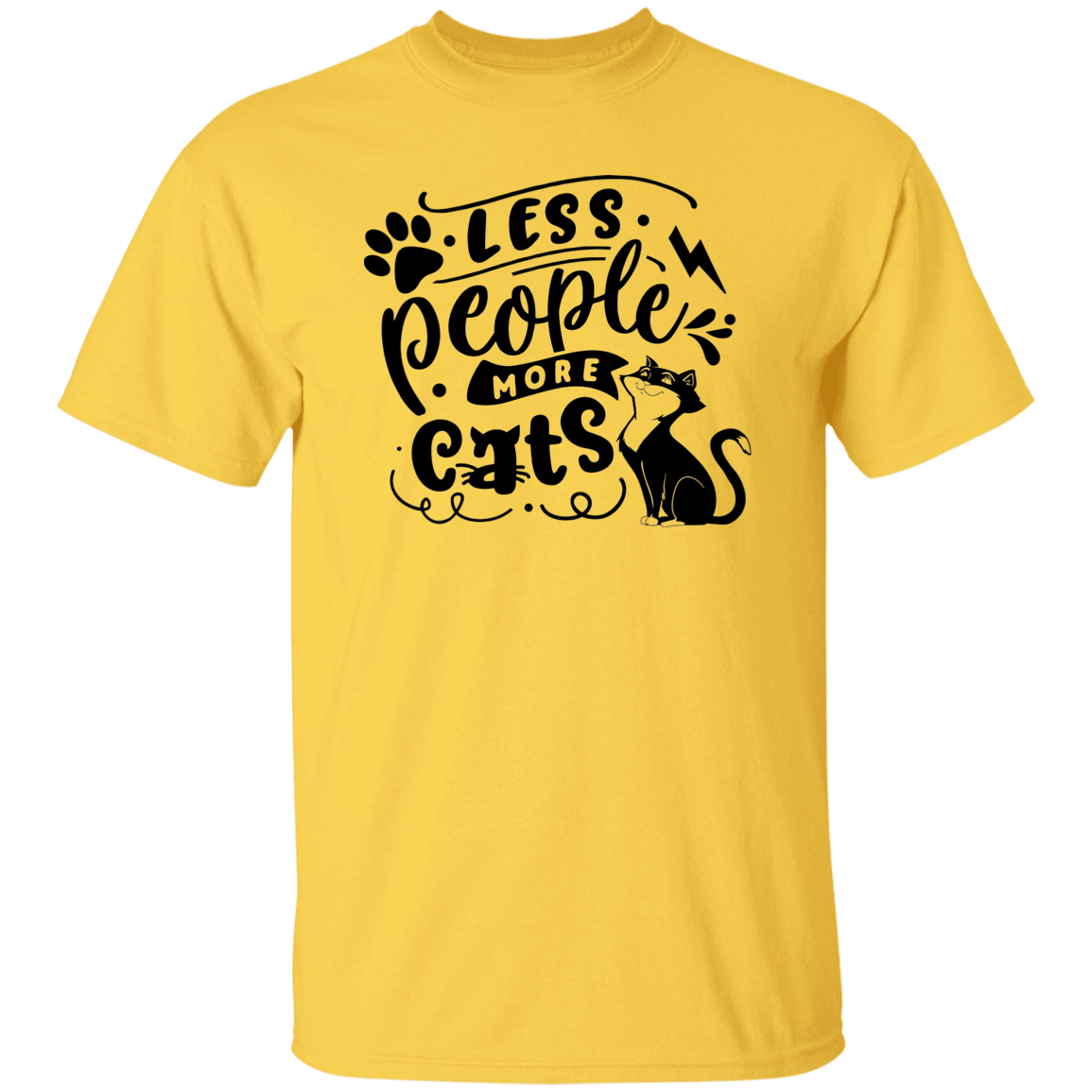 Less People More Cats Black Print T-Shirt