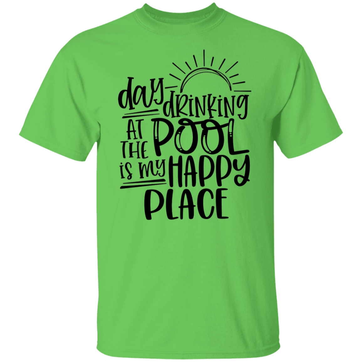 Day Drinking At The Pool Black Print T-Shirt