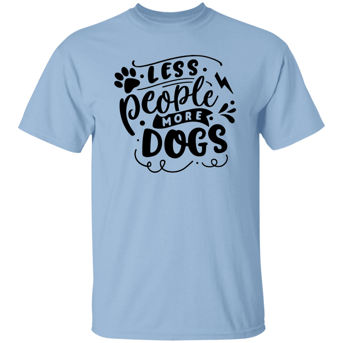 Less People More Dogs Black Print T-Shirt