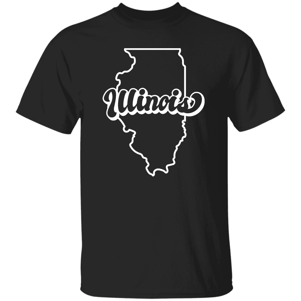 Illinois State Outline White Print T-Shirt