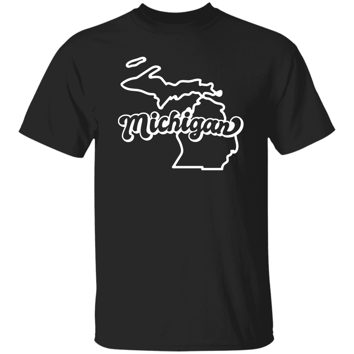 Michigan State Outline White Print T-Shirt