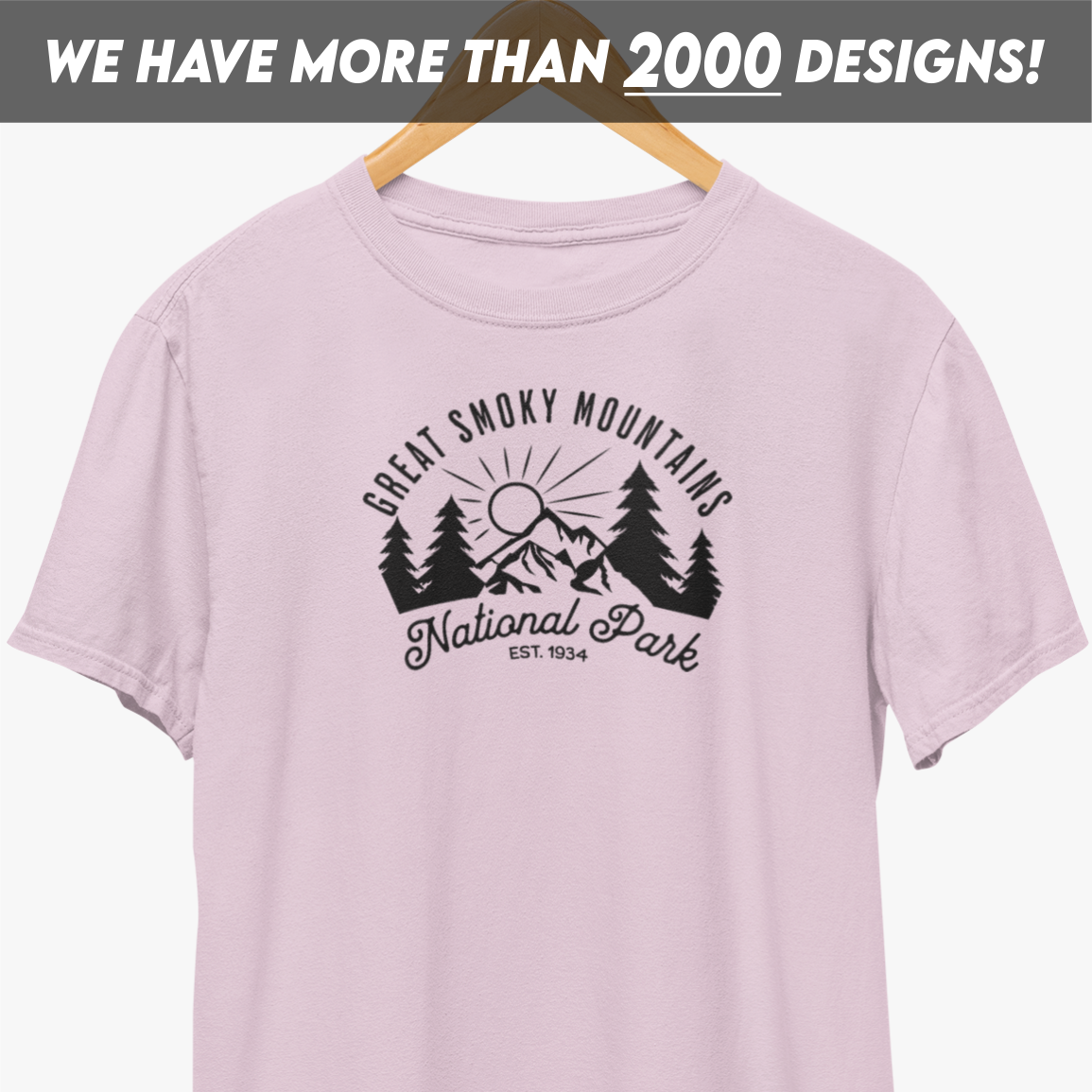 Great Smoky Mountains Sun Black Print T-Shirt