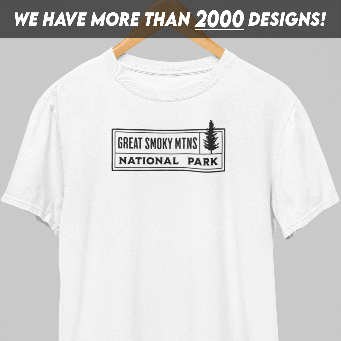 Great Smoky Mtns Tree Black Print T-Shirt