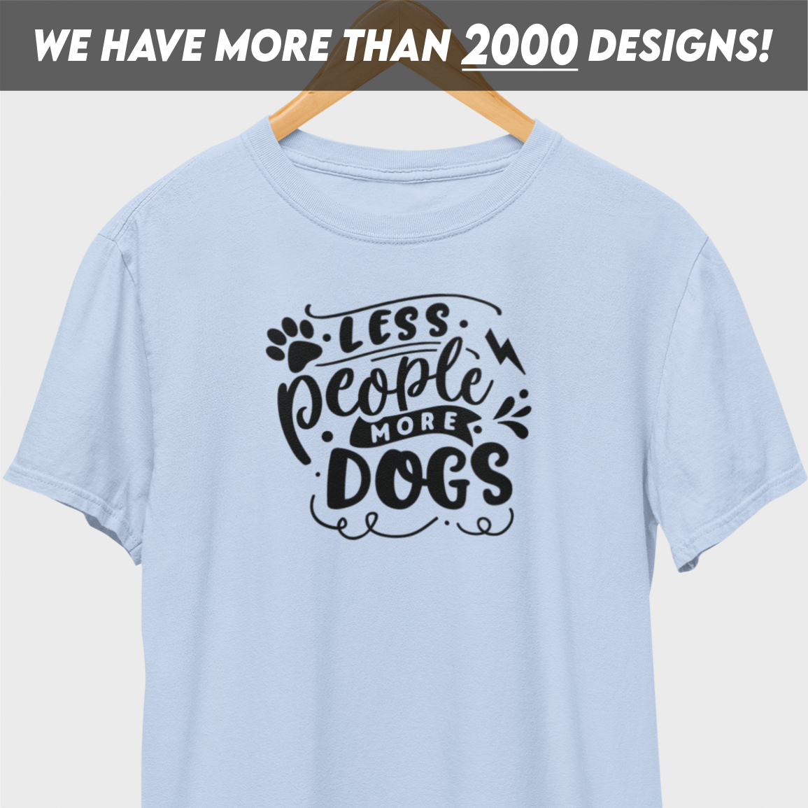 Less People More Dogs Black Print T-Shirt