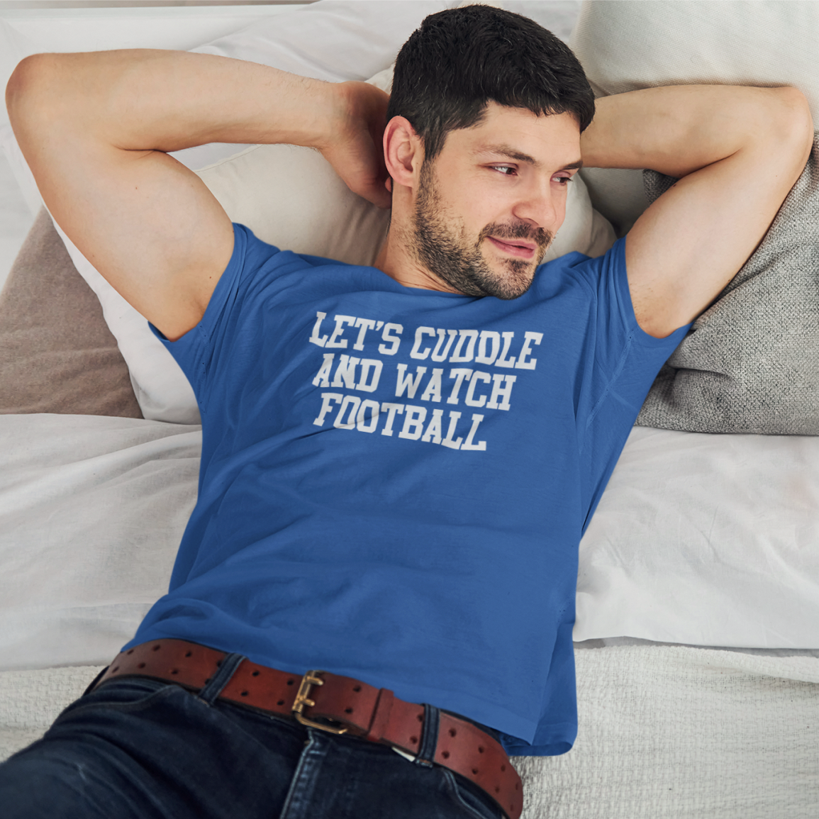 Let's Cuddle Watch Football White Print T-Shirt