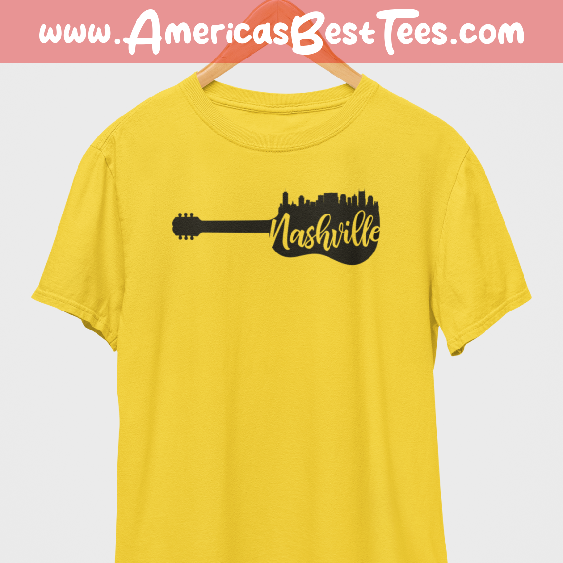 Nashville Tennessee Guitar Black Print T-Shirt